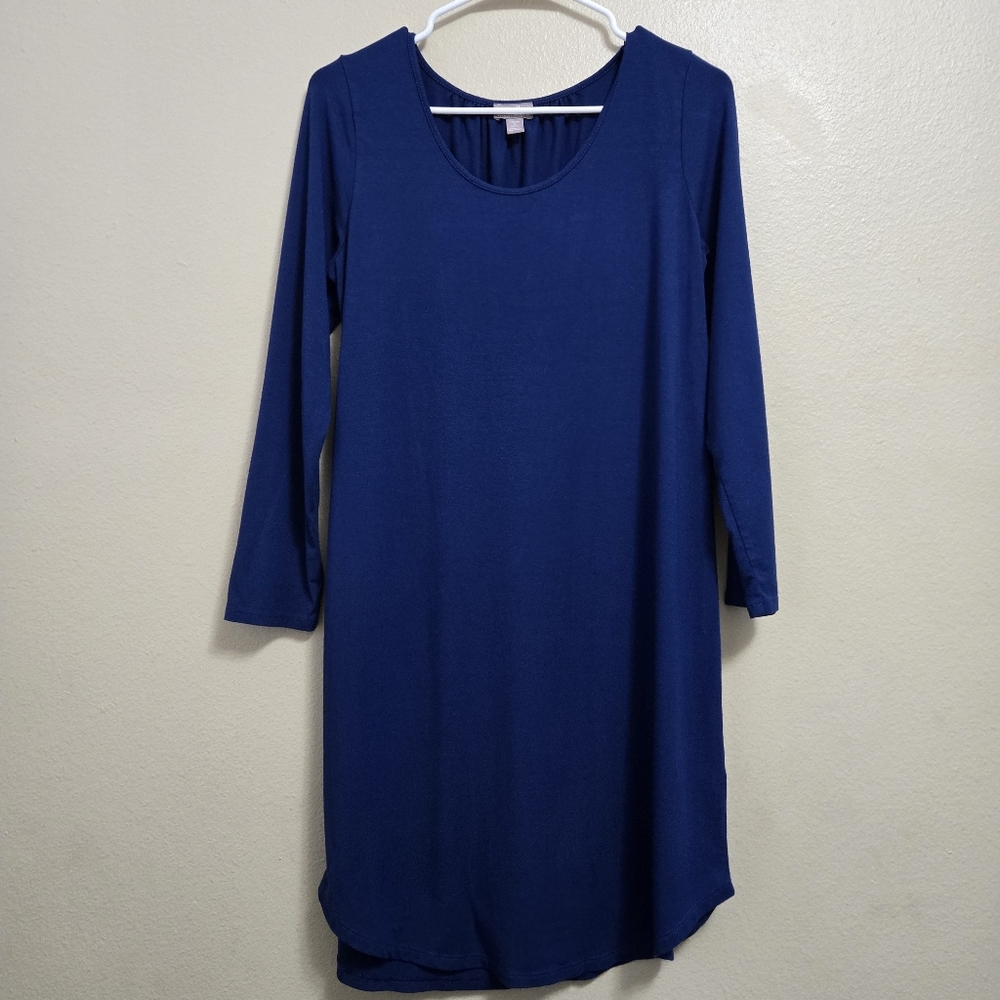 J. JILL Wearever Collection Long Sleeve Dress Small Petite Rayon Bright Blue